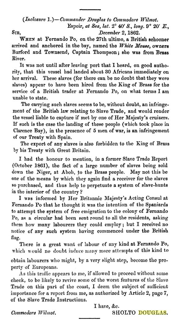 slave trade letter